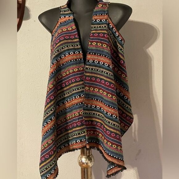 Small Grace & Emma Southwest design embroidered open front striped Boho vest - Picture 4 of 13